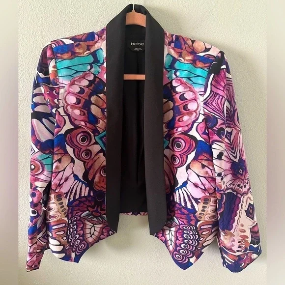 Bebe Womens Jacket size Large butterfly floral print - Picture 1 of 13